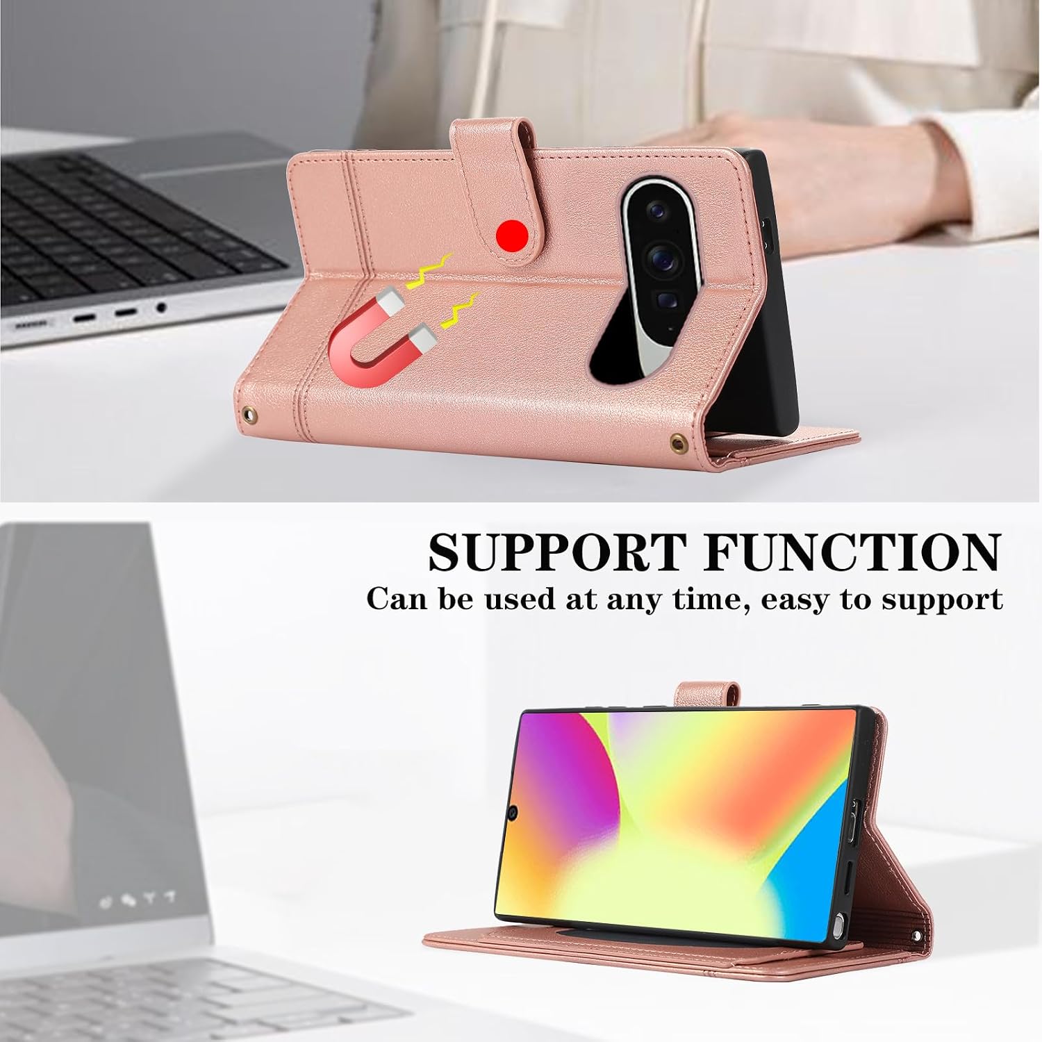 Compatible with Google Pixel 9/9 Pro/10/10 Pro 5G Wallet Case Wrist Strap Crossbody Strap, Mirror PU Leather Flip Cell Phone Cover for Pixel9 9Pro/Pixel10 10Pro Nine Ten Women MenRose Gold
