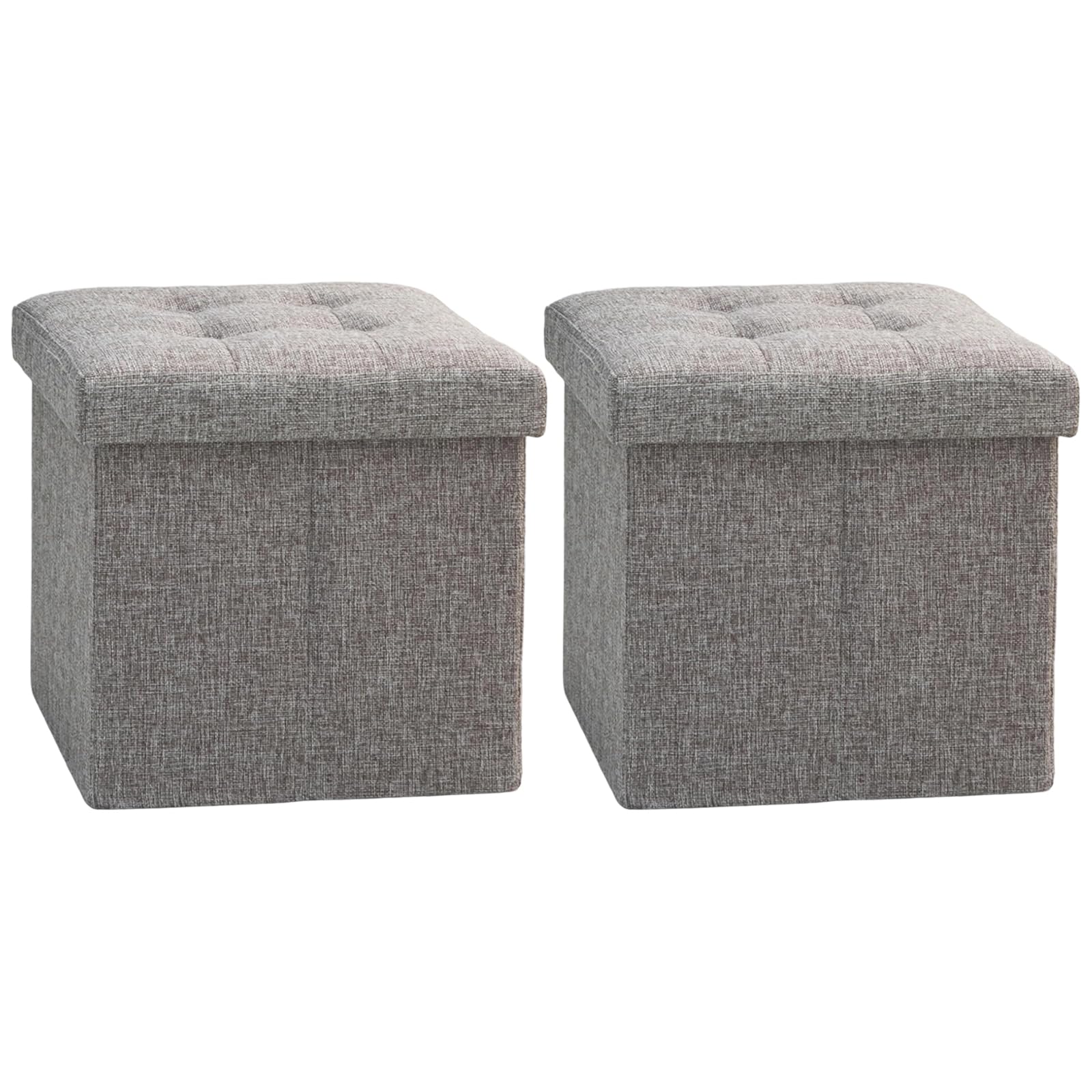 2 Pack Storage Ottoman Cube Foldable Foot Rest Stool,Linen,small foot stool