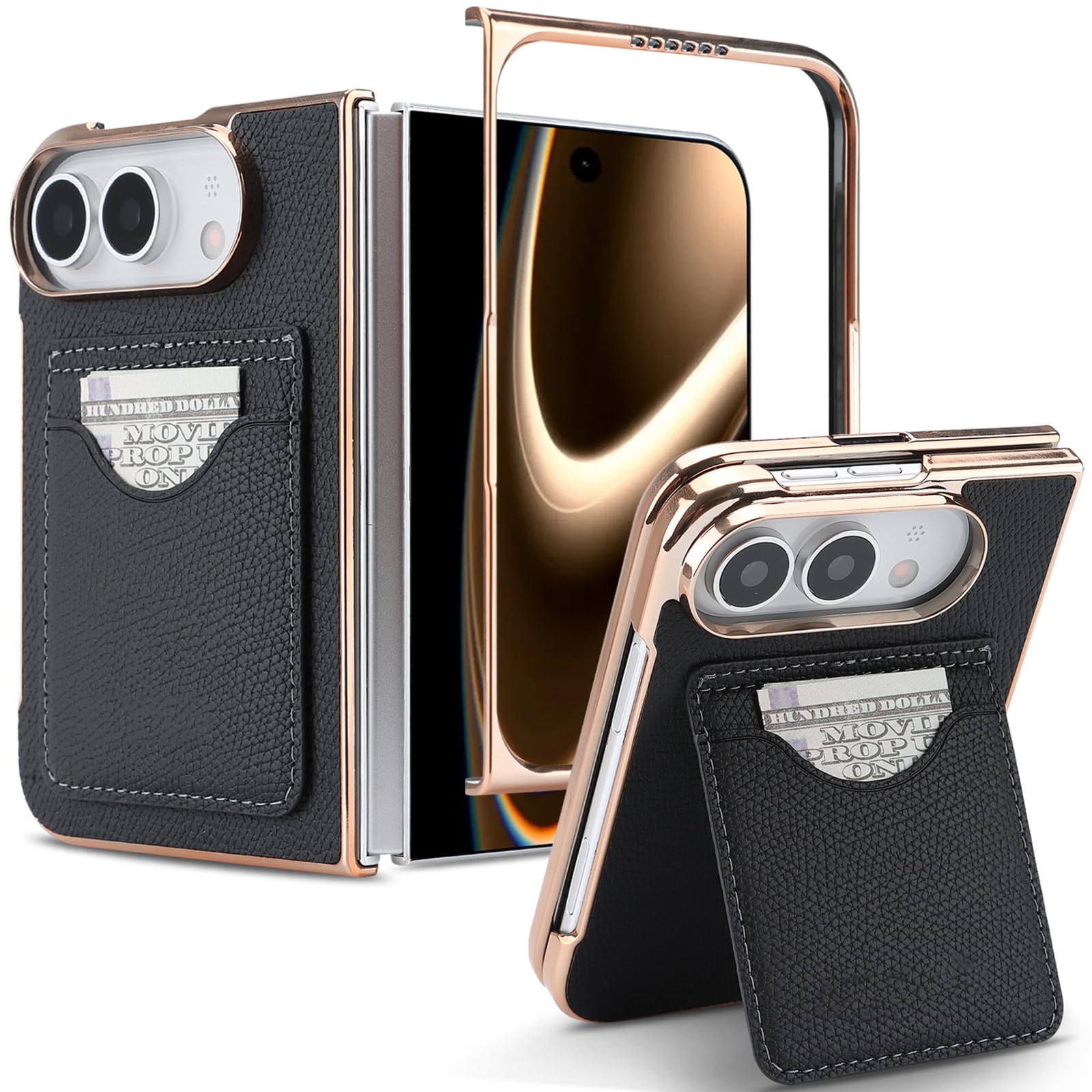Étui Portefeuille for IPhone Duo, Cuir De Luxe À Motif Litchi Galvanisé