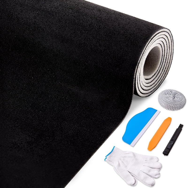 Black Suede Headliner Fabric 98" Lx60 W with Foam Backing for Automotive | Tube Packing | No creases | No ironing | 5-Piece Headliner Tools | Noise and heat insulation | Car/Truck/SUV/RV and Home DIY