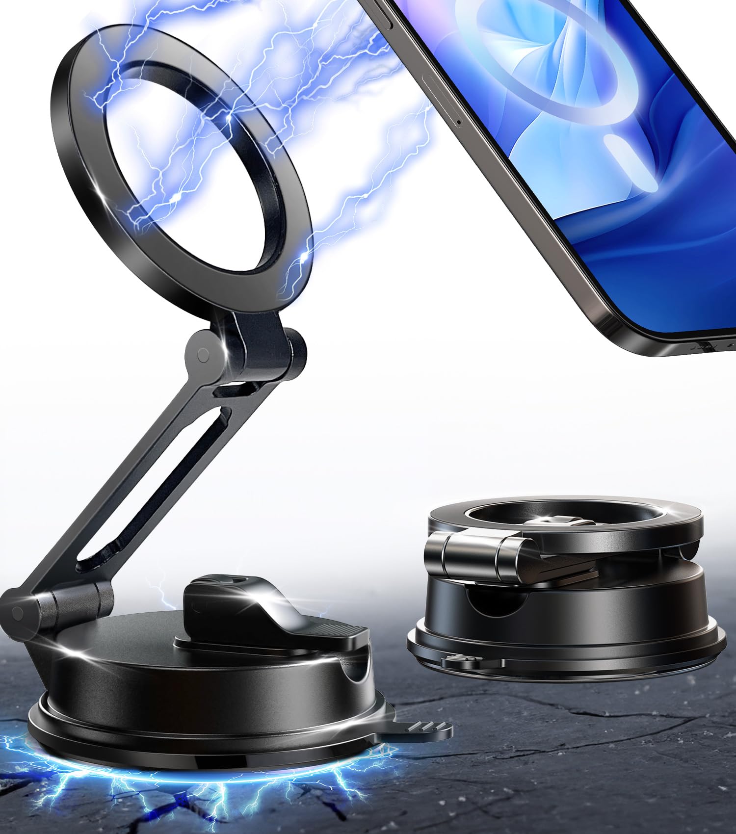 Photo 1 of ?Vacuum Suction Folding Car Mount?Magnetic Car Phone Holder for magsafe, Aerospace Alloy Arm, Best Dashboard/Windshield/Screen Holder for Your Car/Tesla/Gym/Mirror/Shower/Smooth Surface/iPhone