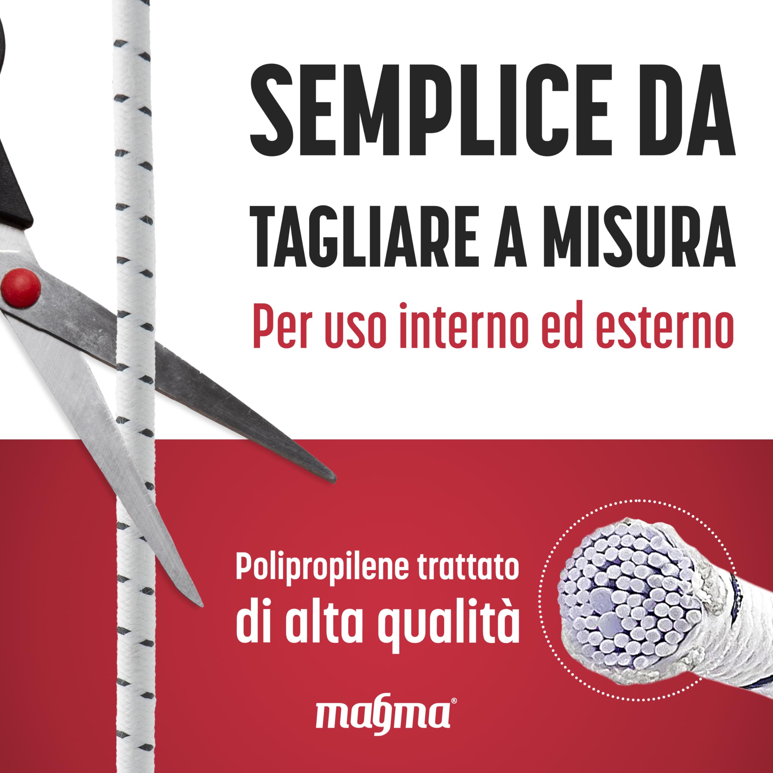 Magma Rotolo di Corda Elastica 25m | Corde Elastiche da 8 mm di Diametro per Pesca, Vela, Campeggio, e Fissaggio Teloni | Extra Forte, Per Interno, Esterno, Giardino e Auto | (Bianco)