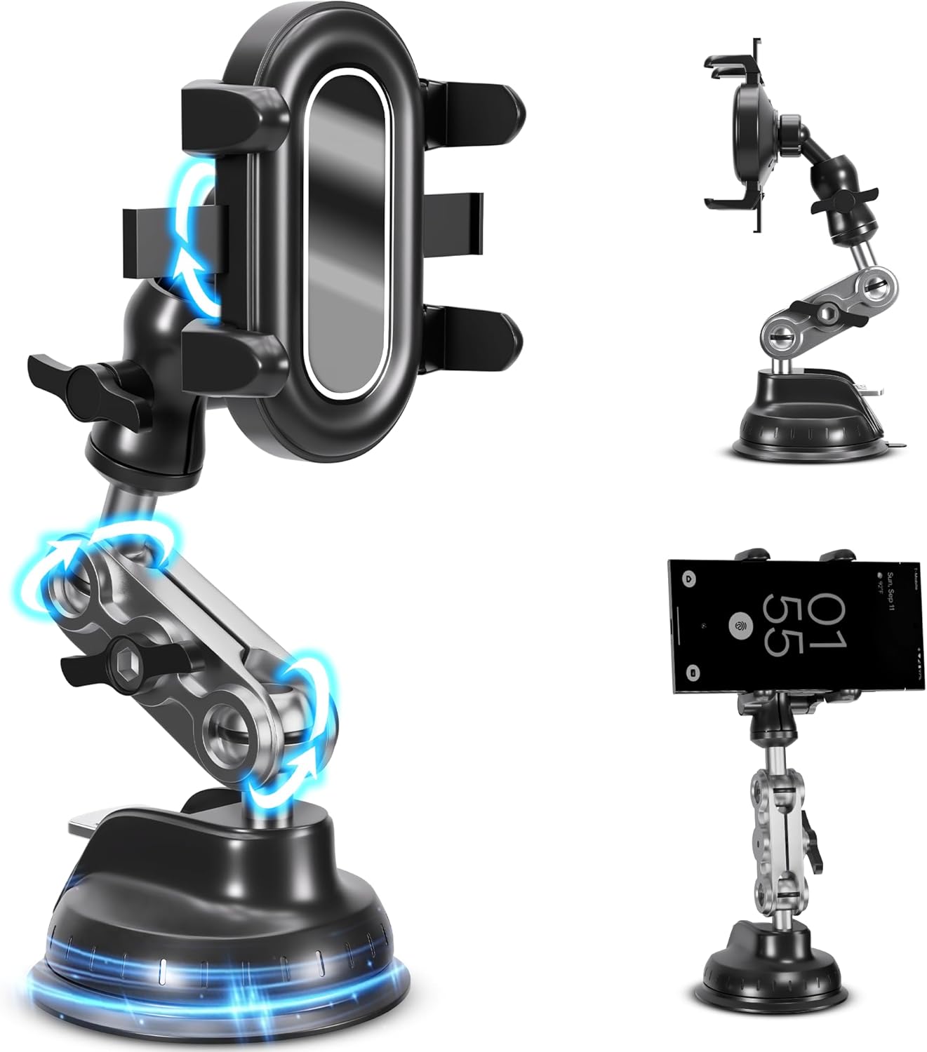 POV Car Recording Mount Atlas Suction Phone Mount for Windshield & Dashboard, 360° Adjustable Arm, Hands-Free Filming for TikTok, Driving Videos & Navigation