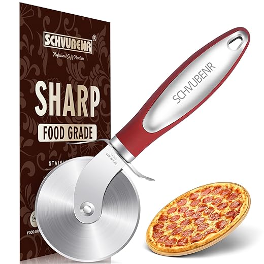 SCHVUBENR Premium Pizza Cutter - Stainless Steel Pizza Cutter Wheel - Easy to Cut and Clean - Super Sharp Pizza Slicer - Dishwasher Safe - Handles Large and Small Pizza - Corte De Pizza(Red)