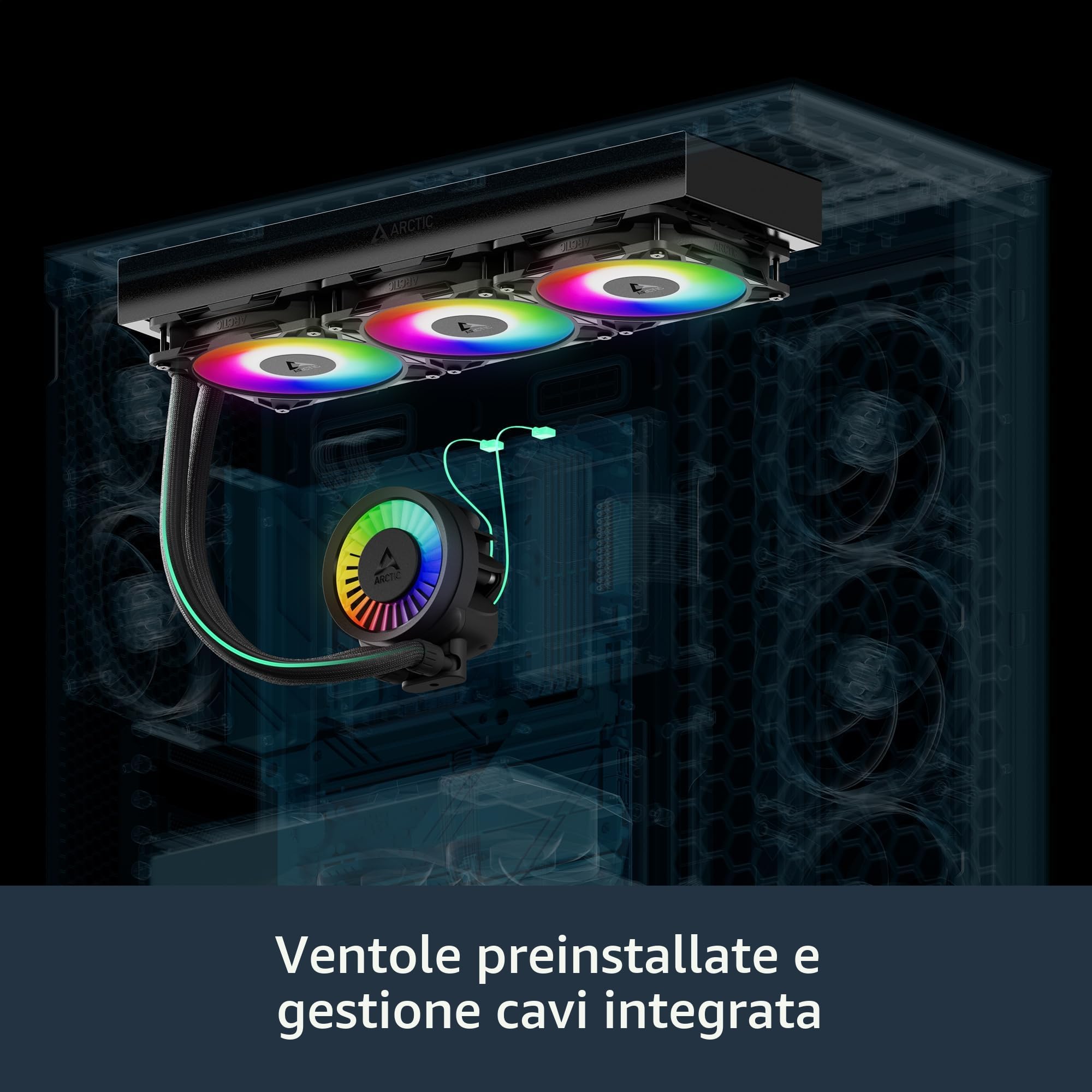 ARCTIC Liquid Freezer III Pro 420 A-RGB (nero) - Dissipatore AIO CPU, 3 x 140 mm Raffreddamento Liquido, Radiatore 38 mm, Pompa PWM, Fan VRM, AM5/AM4, Intel LGA1851/1700 Telaio Contatto - Bianco