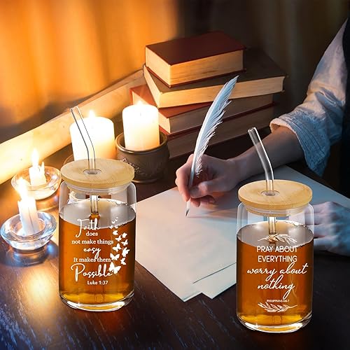 Miniatura 7 de Mifoci 12 tazas de café inspiradoras de 16 onzas con tapa de bambú, regalo cristiano para mujeres y hombres, recuerdo de Navidad para iglesia