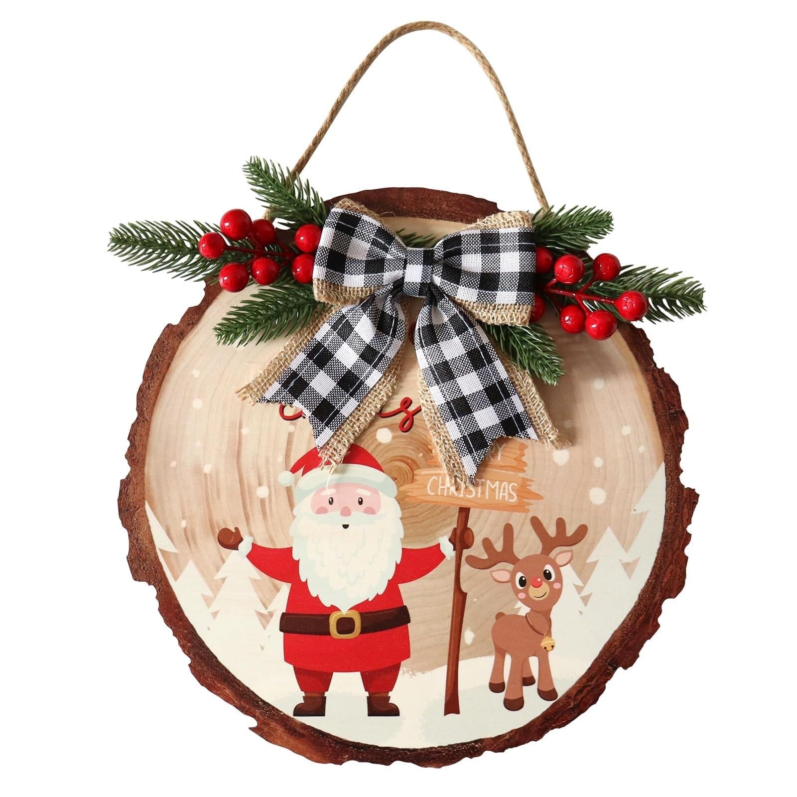 Corona De Navidad para Puerta Letrero De Madera For Puerta Colgante De Navidad, Letrero De Madera Interior Decorativo Redondo Artificial Guirnalda