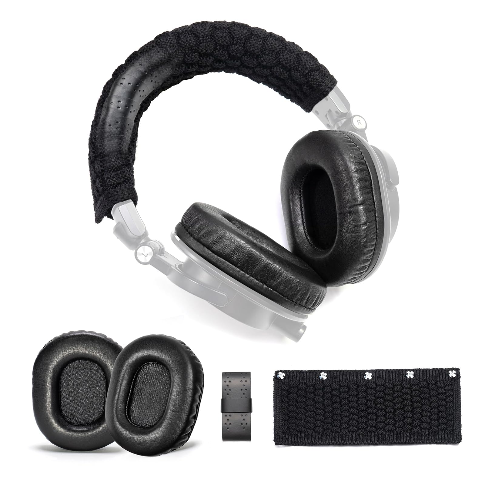Voarmaks True Lambskin Ear Pads Pure Wool Headband Cushion Cover Kit Compatible with Audio Technica ATH M50X M50XBT M50RD M40X M30X M20X MSR7 SX1