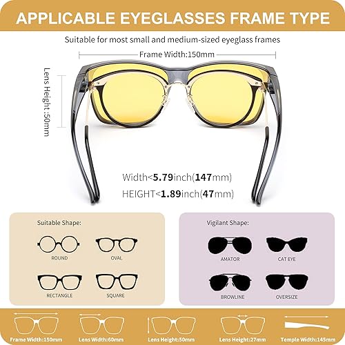 Vista 5 de FEISEDY Gafas de conducción de visión nocturna, antirreflejos, ajuste sobre gafas para hombres y mujeres, polarizadas nocturnas B0250