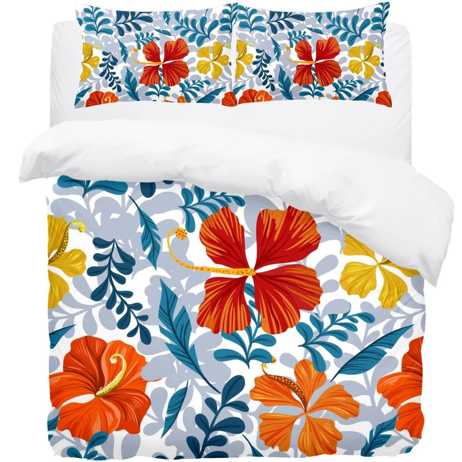 Housse de couette motif floral d'été et ses taies douces pour sublimer votre lit double