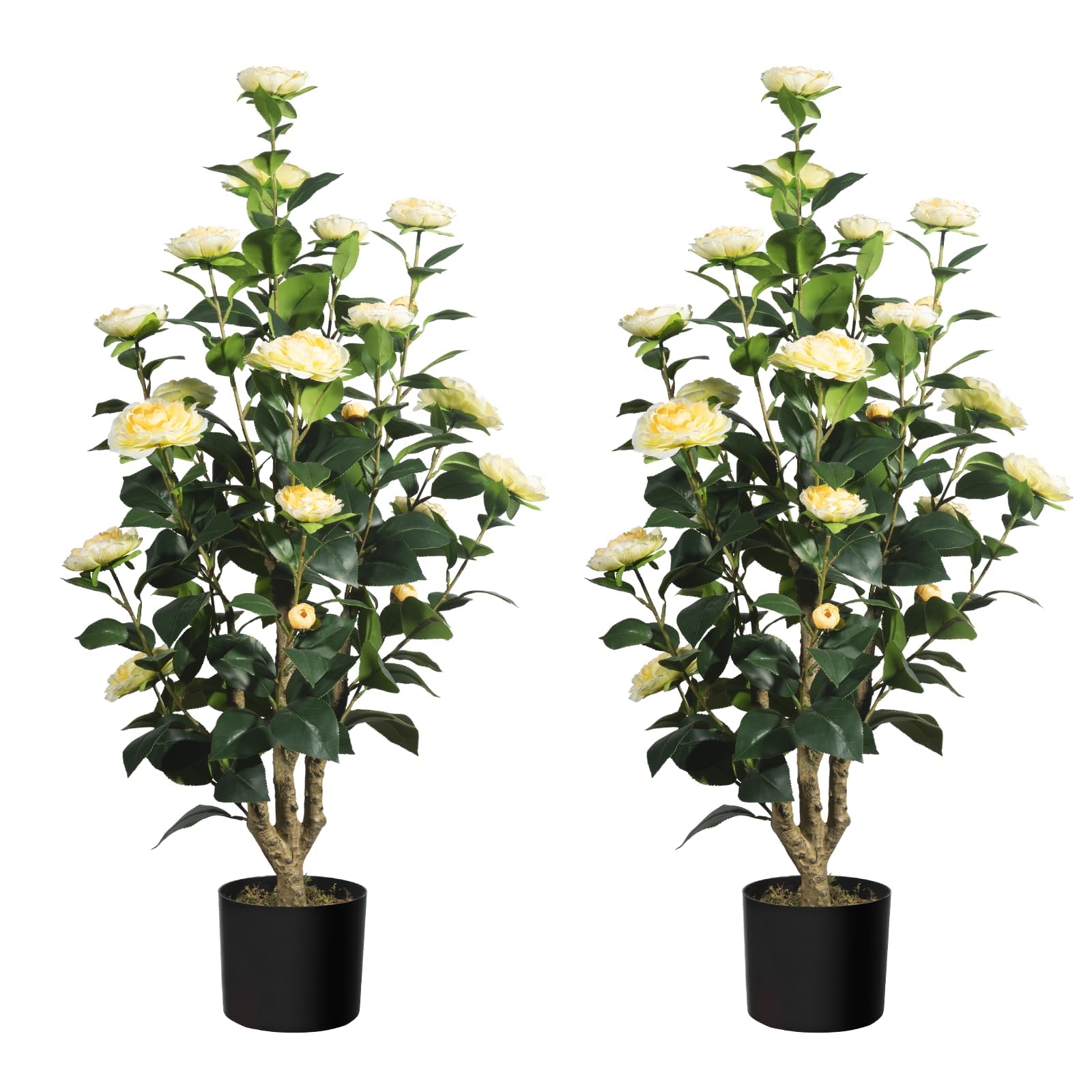 Arbre à fleurs artificielles jaune pour décorer une terrasse ou un porche couvert lot de 2