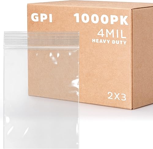 Bolsas reutilizables de plástico transparente con cremallera, 1000 bolsas GPI de 2 x 3 pulgadas de grosor de 4 mil de grosor, resistentes y