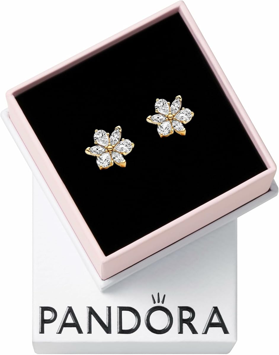 PANDORA Pendientes Timeless Sparkling Herbario Cluster - Pendientes chapados en oro de 14 quilates con circonita cúbica - Joyería para mujer - Incluye caja de regalo