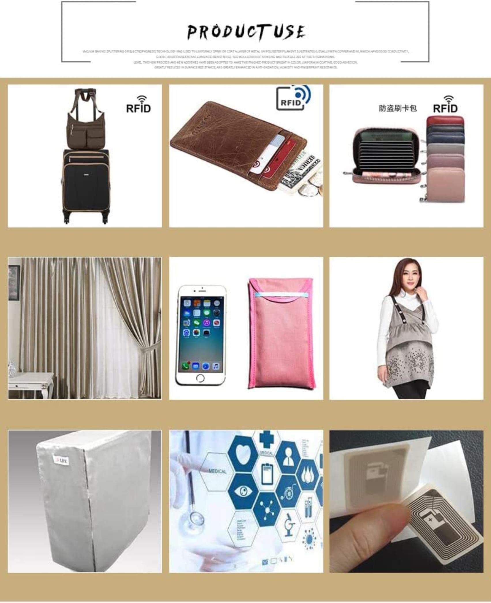 AADECOR Tela De Blindaje Señal RF Tela De Protección EMF RFID,Material De Bloqueo Señal Celular Tejido Faraday De Cobre Níquel Desde Señal Celular, WiFi, Bluetooth, GPS(Size:9m)