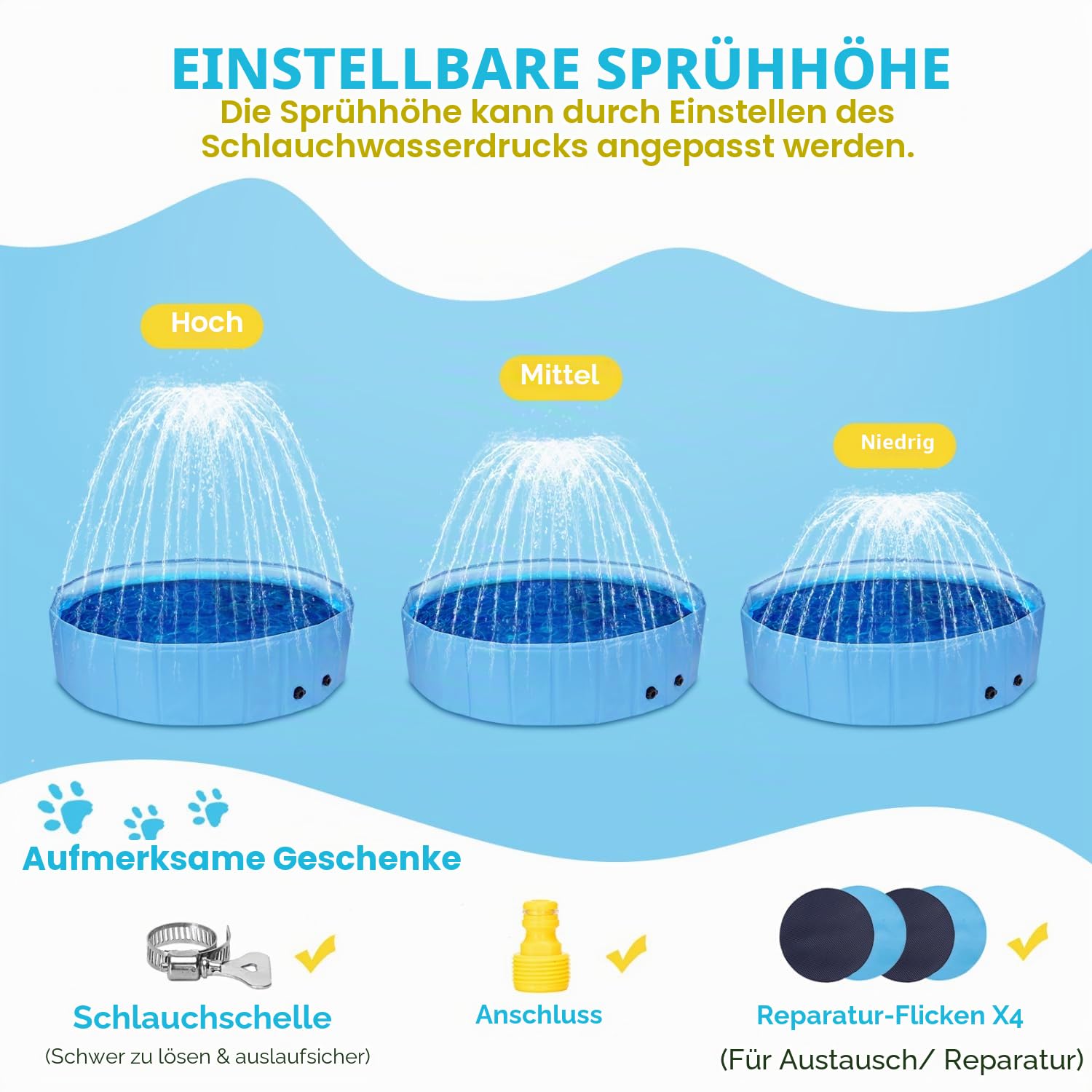 Nobleza Hundepool mit Sprinkler, Planschbecken für Große & Kleine Hunde, 2 in 1 Faltbarer und Tragbarer PVC Schwimmbecken für Hunde, rutschfeste Hundebadewanne für Den Somme, 120 * 30cm