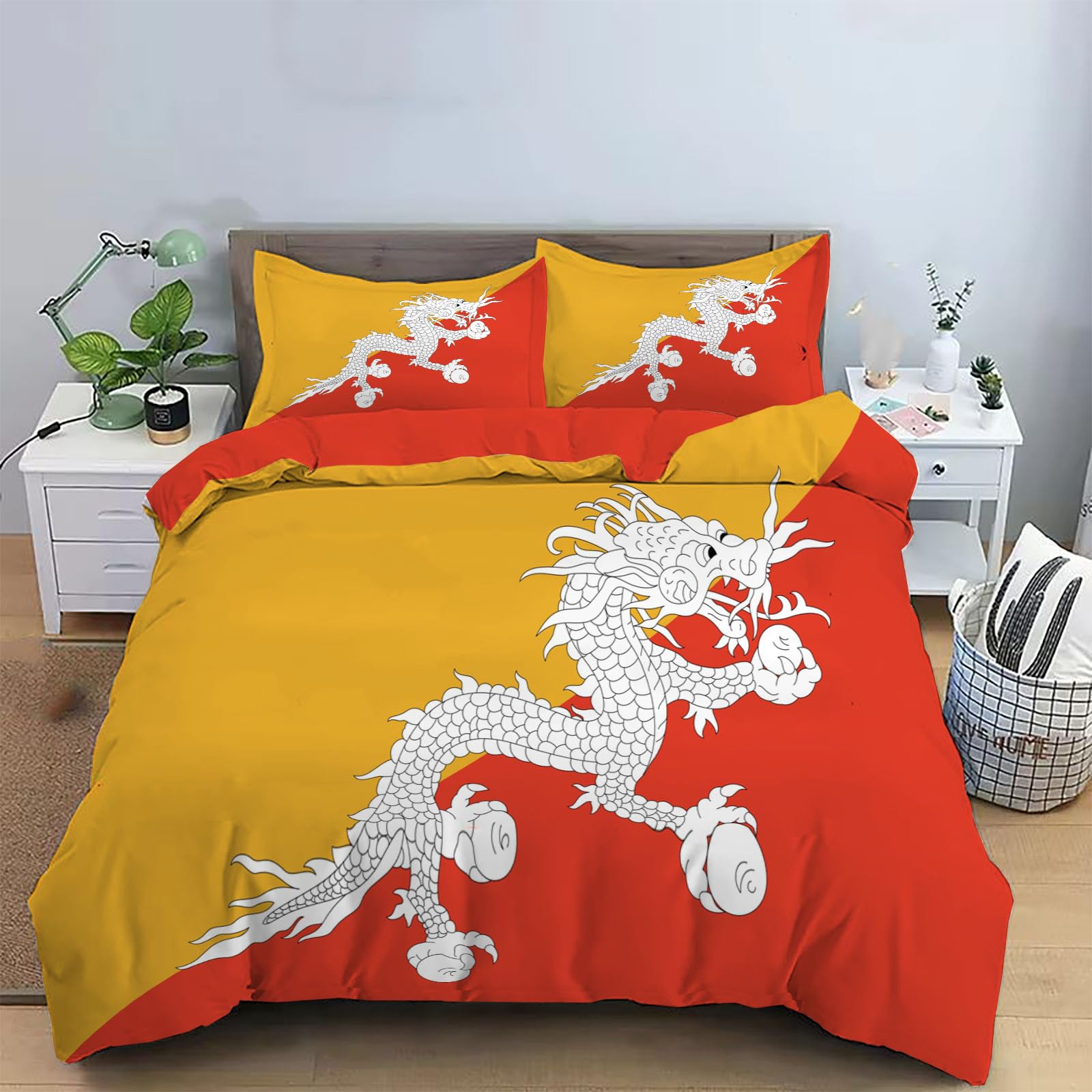 Housse de couette 140x200cm drapeau du Bhoutan parure de lit 2 personnes