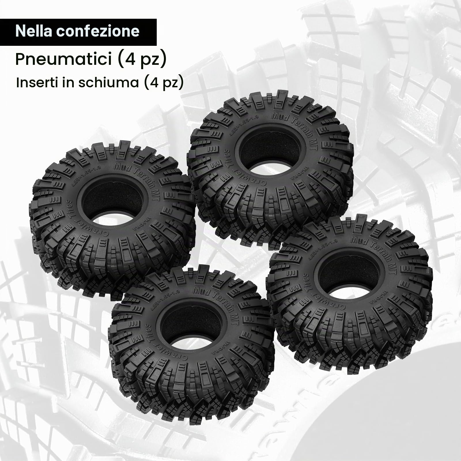INJORA Pneumatici Mud Terrain 1.9 Kraken Claw per Axial SCX10 PRO UTB18 TRX4 Redcat VS4-10 Redcat Gen 8 7 PRO Enduro FCX10 1/10 RC Crawler Car, 4PCS