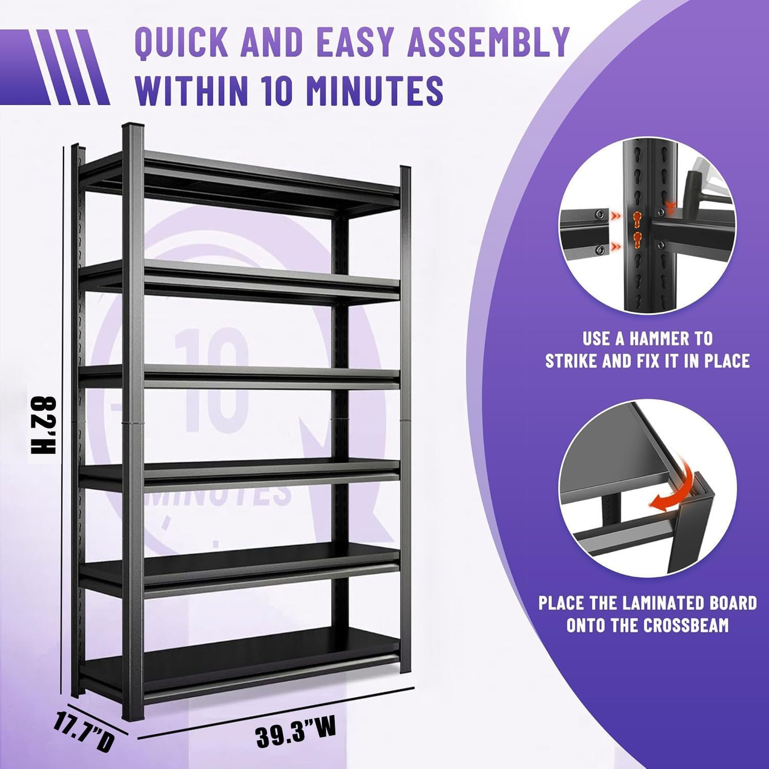 Storage Shelves, Heavy Duty Metal Shelving Unit, Adjustable Garage Storage Shelves, Shelves for Garage Storage & Shelving Units, Ideal for Basement, Pantry, Warehouse (6-Tier 82"H x 39.3"W x 17.7"D)