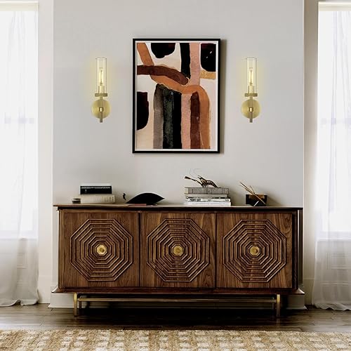 Miniatura 7 de Apliques de pared de latón moleteado para interiores, apliques de tubo de vidrio de 14 pulgadas, apliques de pared dorados para tocador de baño,