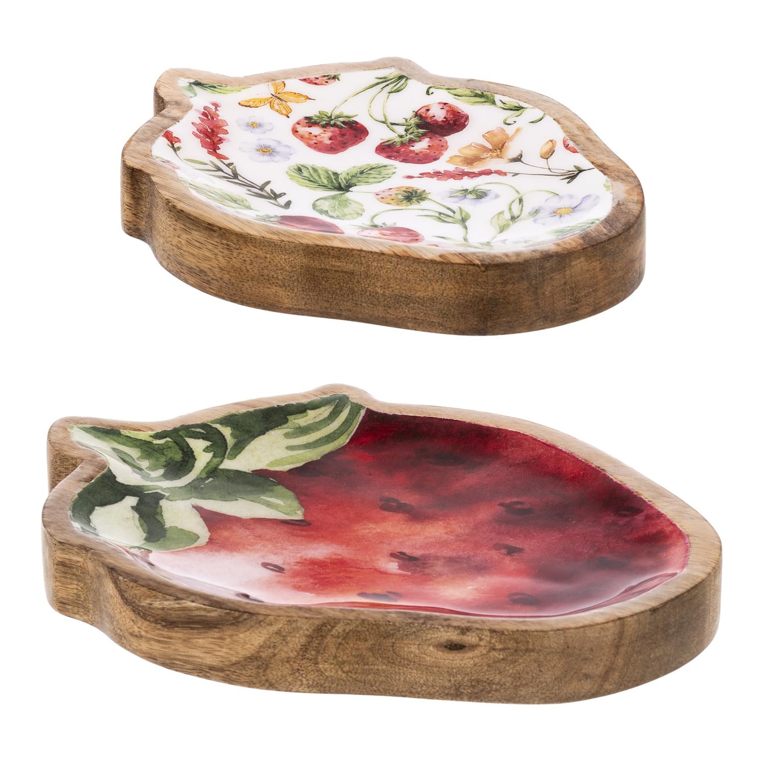 Plateau à charcuterie en bois fraise pour service apéritif et organisation lot de 2