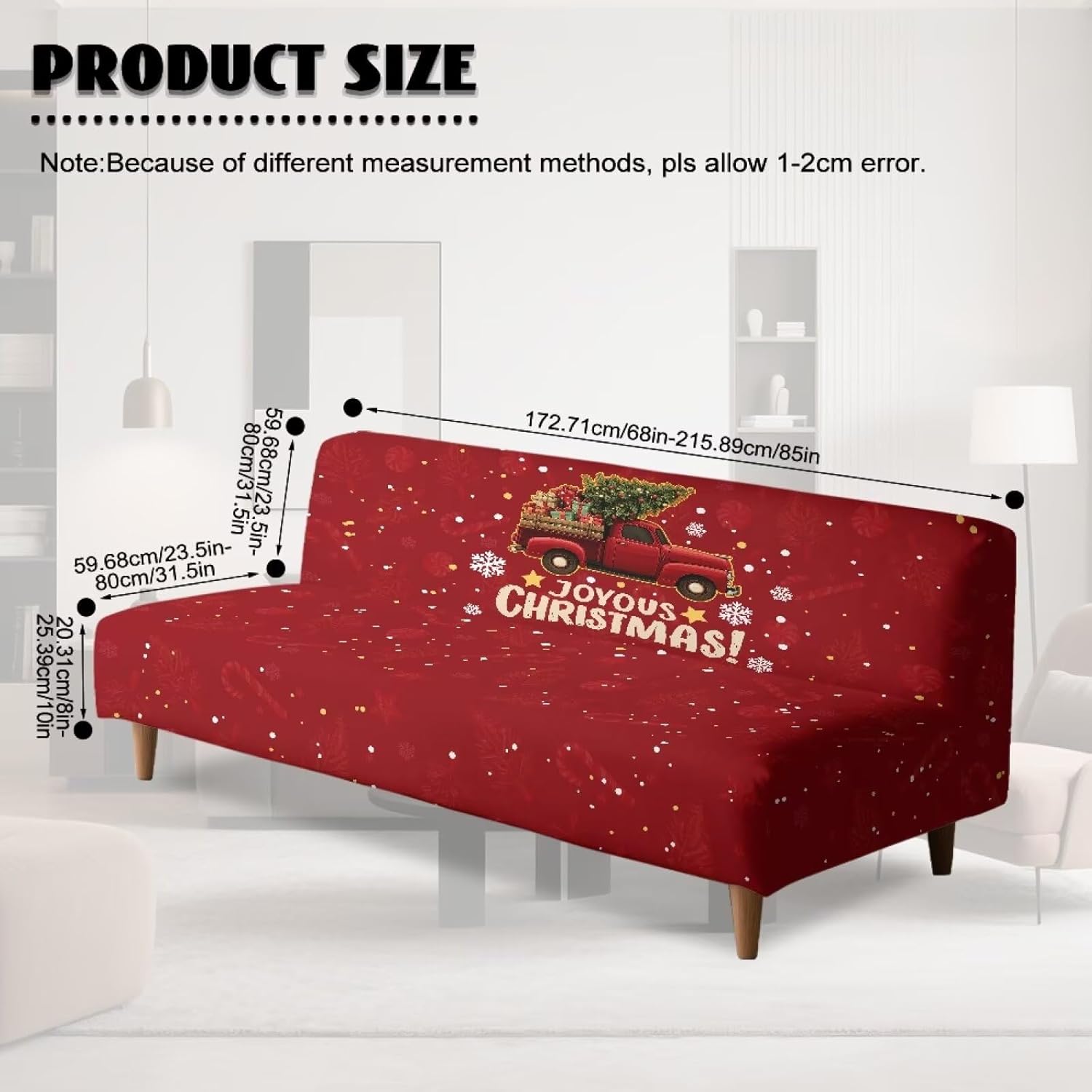 Christmas Truck Futon Slipcover Armless Futon Bed Sofa Cover Furniture Protector with Elastic Bottom, Soft and Washable Futon Covers for Sofa Bed