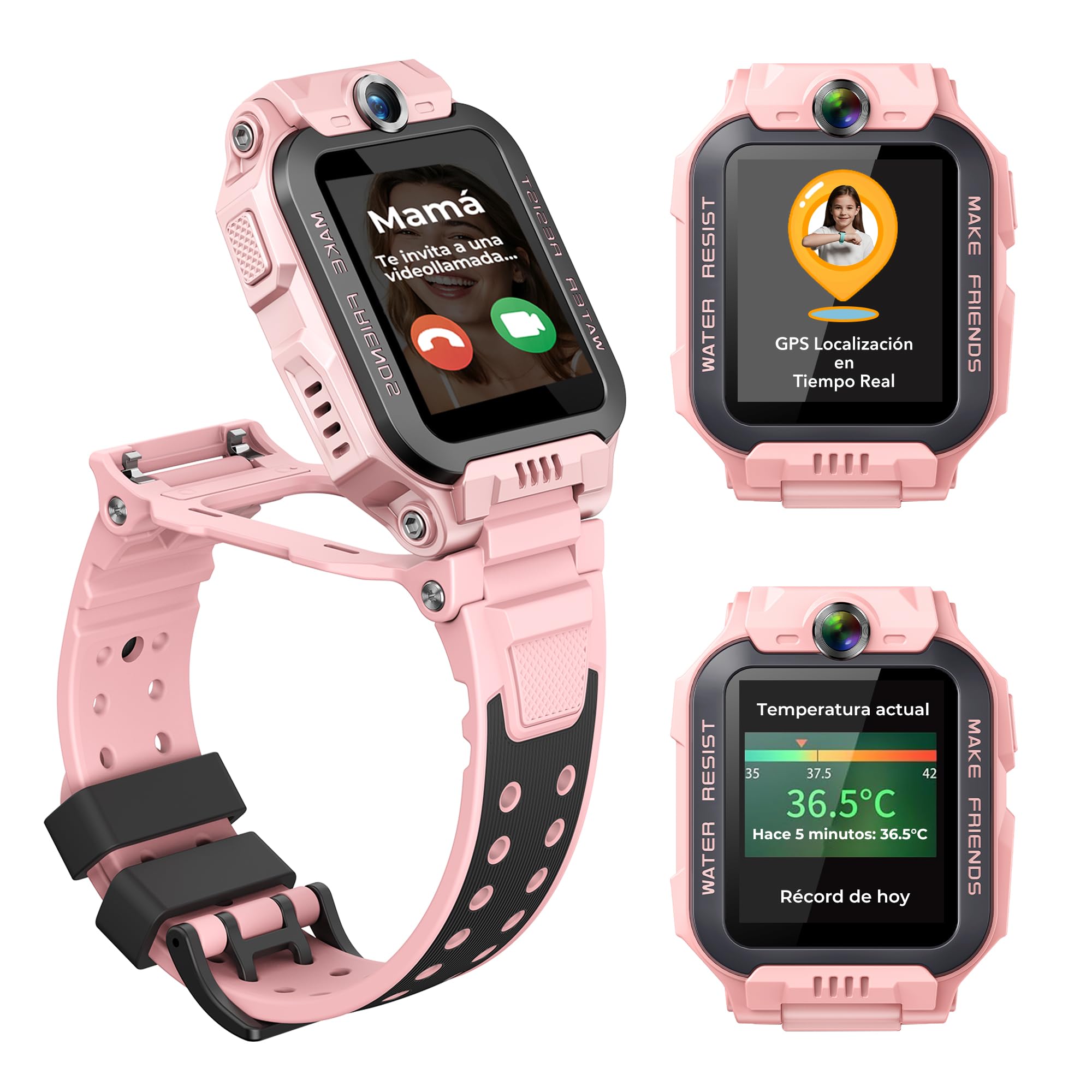 imoo imoo Z7 Reloj Inteligente Niño, Smartwatch Niños con GPS Y llamadas con Videollamada, Chat Familiar, 4G Reloj Niña for Kids, Localización En Tiempo Real Y Resistencia al Agua IPX8, Doble Cámara,Rosado Certificado ClimatePartner