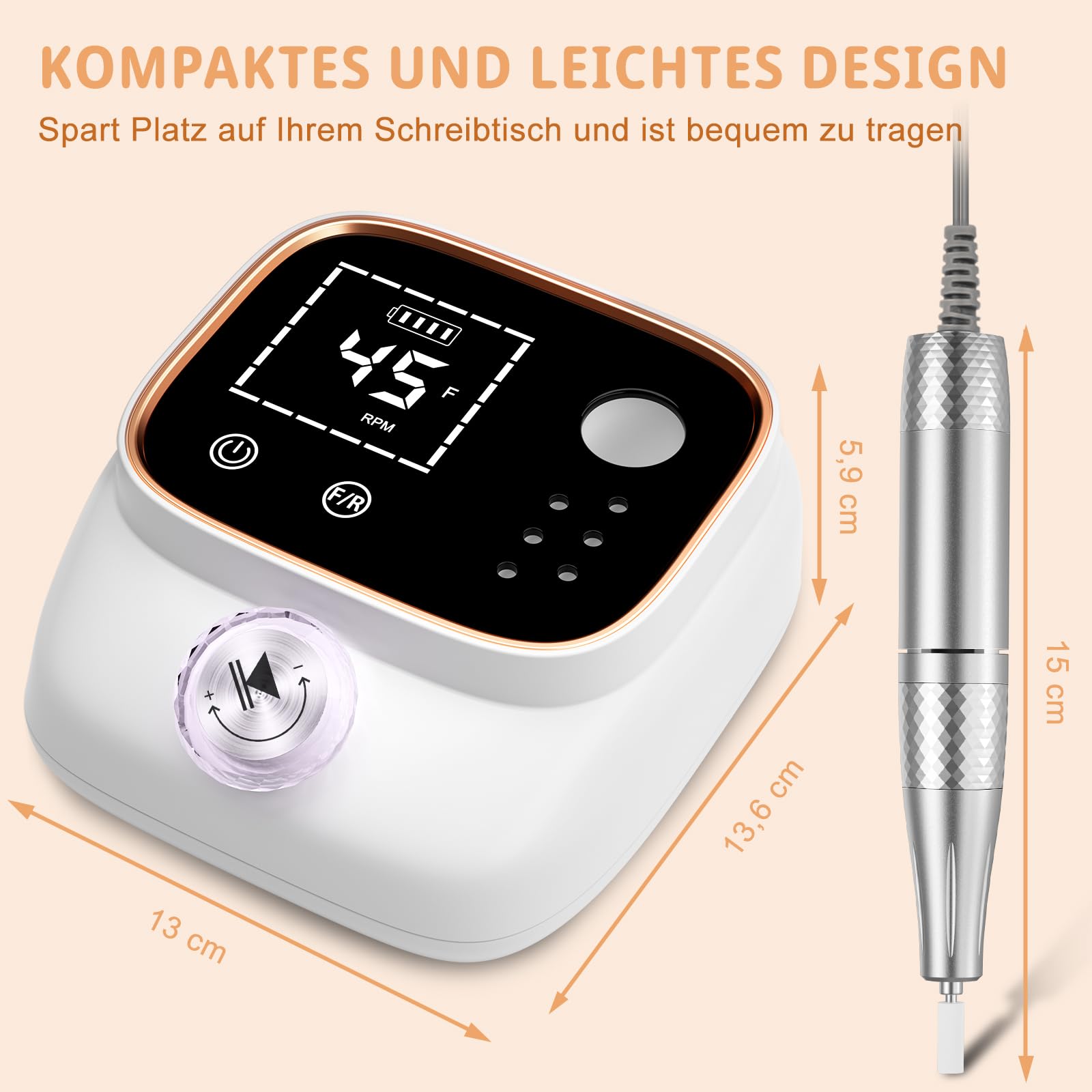 Professionelle Elektrische Nagelfeile 45000U/M für Gelnägel und Acrylnägel mit LCD-Display, Bit-Lock Design, mit Maniküre Pediküre Zubehör Set für den Heimgebrauch und Nagelstudios