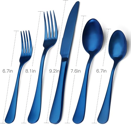 Miniatura 2 de Juego de 20 cubiertos color azul mate de acero inoxidable mate, acabado satinado, juego de utensilios de cocina, servicio para 4, para hogar y
