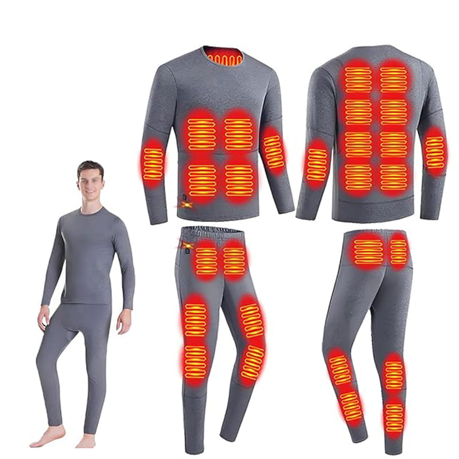 Ropa interior térmica para hombre con calefacción por USB, ropa interior funcional, unisex, 18 zonas de calentamiento, 3 controles de temperatura para el invierno, esquí y deportes