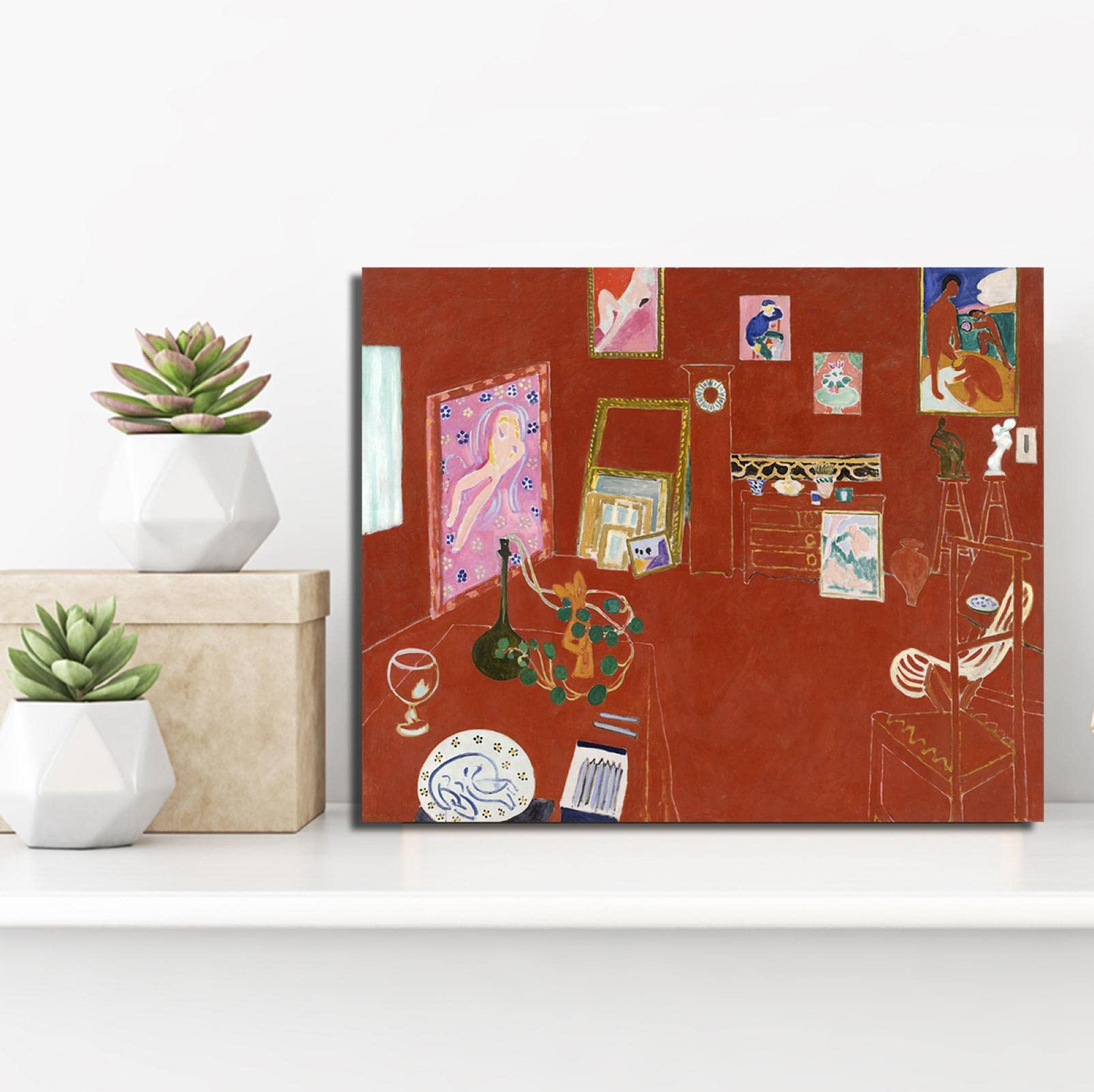 OUSHION ART The Red Studio, Henri Matisse Retro Fauvism Pintura al óleo Impresiones sobre lienzo Espacio estético abstracto Carteles para la decoración de la granja 70x91cm marco interno