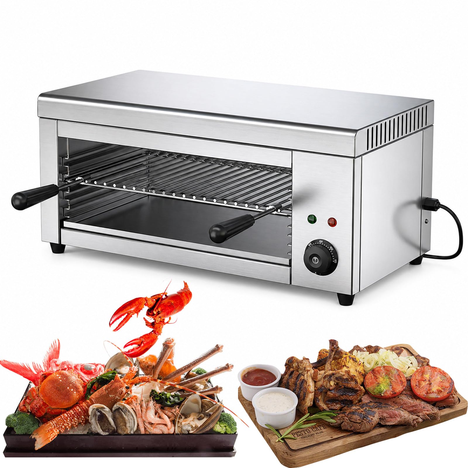 Horno Salamandra para Hostelería Tostador (Potencia: 2.000 W, Temperatura: 50-300 °C, Carcasa de Acero Inoxidable), Montaje en Pared o sobremesa, para sándwiches y Asar filetes