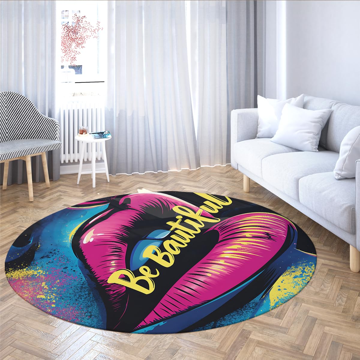Tapis circulaire moderne antidérapant grand tapis poils bas 180cm