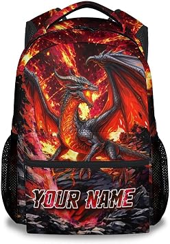 Dragon Backpack for Kids - Personalized 17 Inch Boys Toddler Backpacks with Name, Lightweight School Bookbags for Preschool Travel