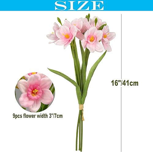 Miniatura 8 de 2 paquetes de narcisos artificiales, tallos de narciso sintético de 16 pulgadas con 18 flores falsas de látex, flores artificiales de primera