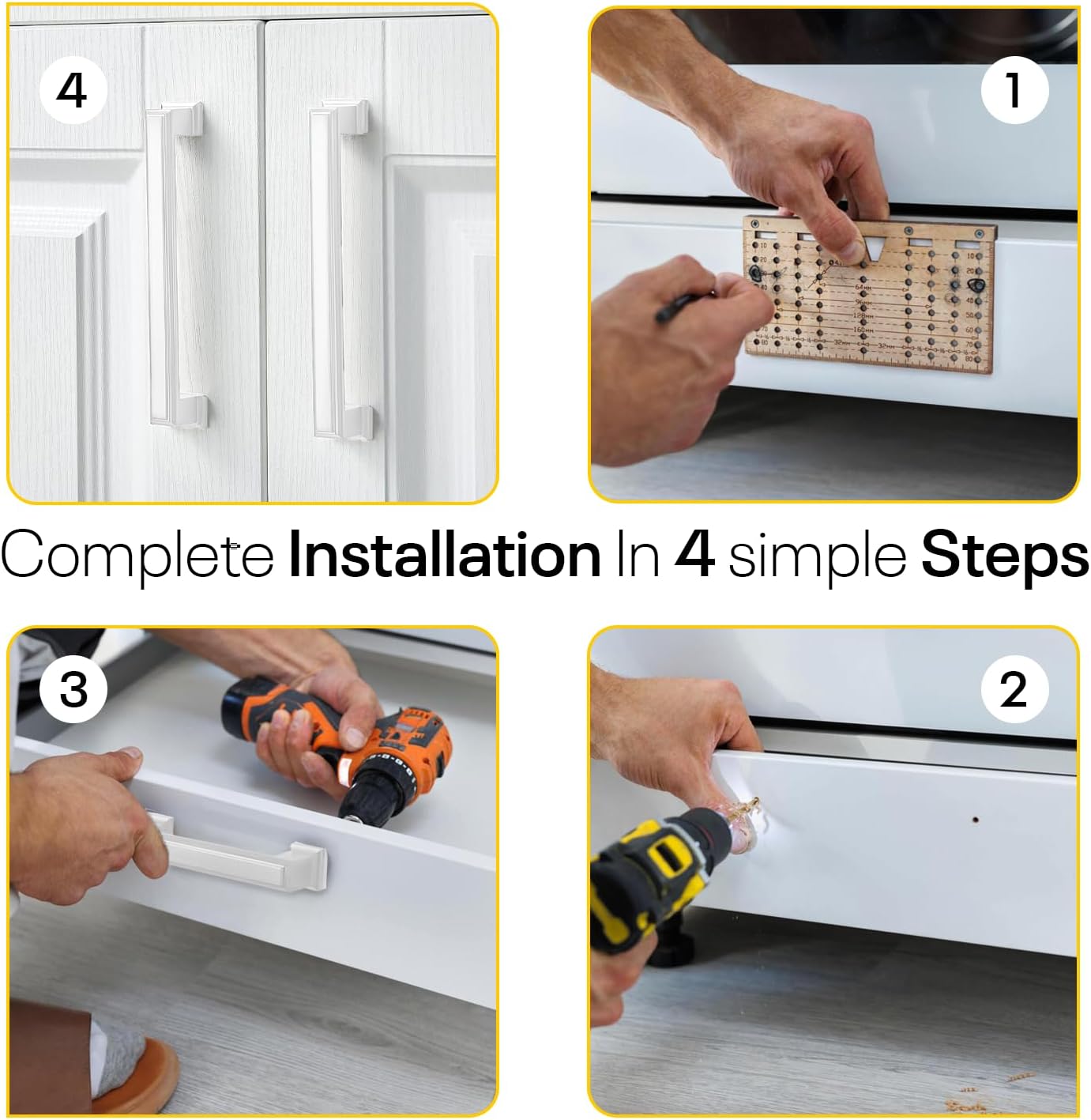 White Cabinet Handles 5 Inch Hole to Hole - Bar Cabinet Pulls 5 Inch - 4 Pack - Square Cabinet Pulls - White Drawer Pulls - Kitchen Cabinet Handles for Dresser, Kitchen Cabinet Hardware & Furniture