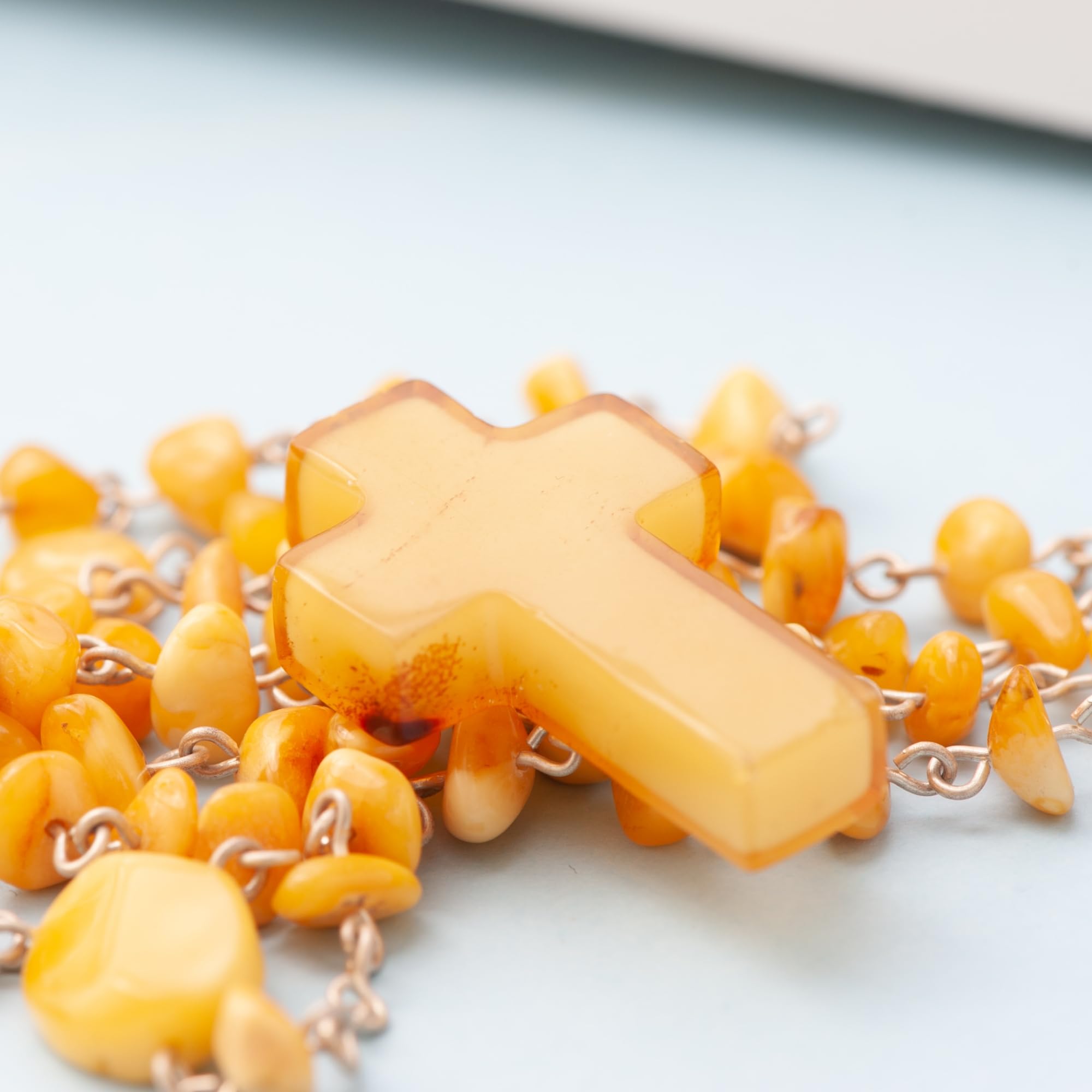 Christlicher Rosenkranz für Damen & Herren – Natürliche Baltische Bernsteinperlen mit Sterling Silber, für Gebet und Meditation, spirituelles katholisches Geschenk