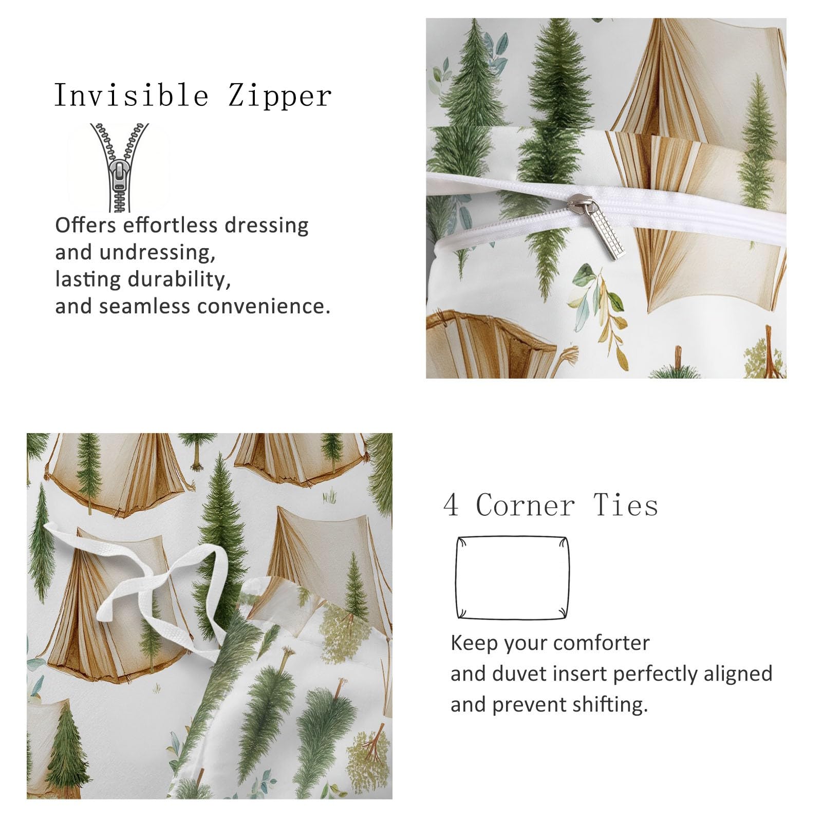 Set copripiumino super king size, 260 x 220 cm, morbido, stampato, moderno, tenda da campeggio, in microfibra spazzolata, copripiumino con 2 federe, bianco