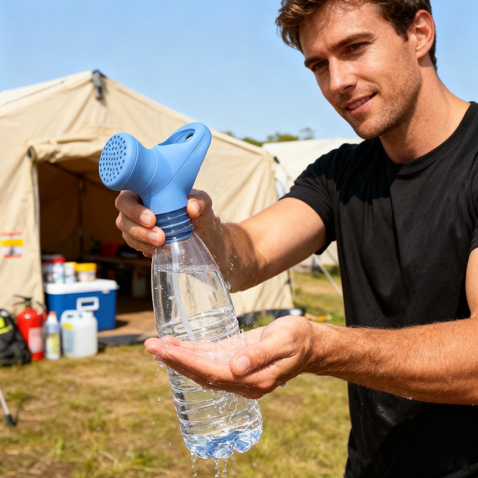 Bottiglie d'acqua per docce – doccetta portatile da campeggio, pompa di risciacquo per esterni, ugello doccia da viaggio, dispositivo di lavaggio, soffione doccia portatile per pesca, campeggio