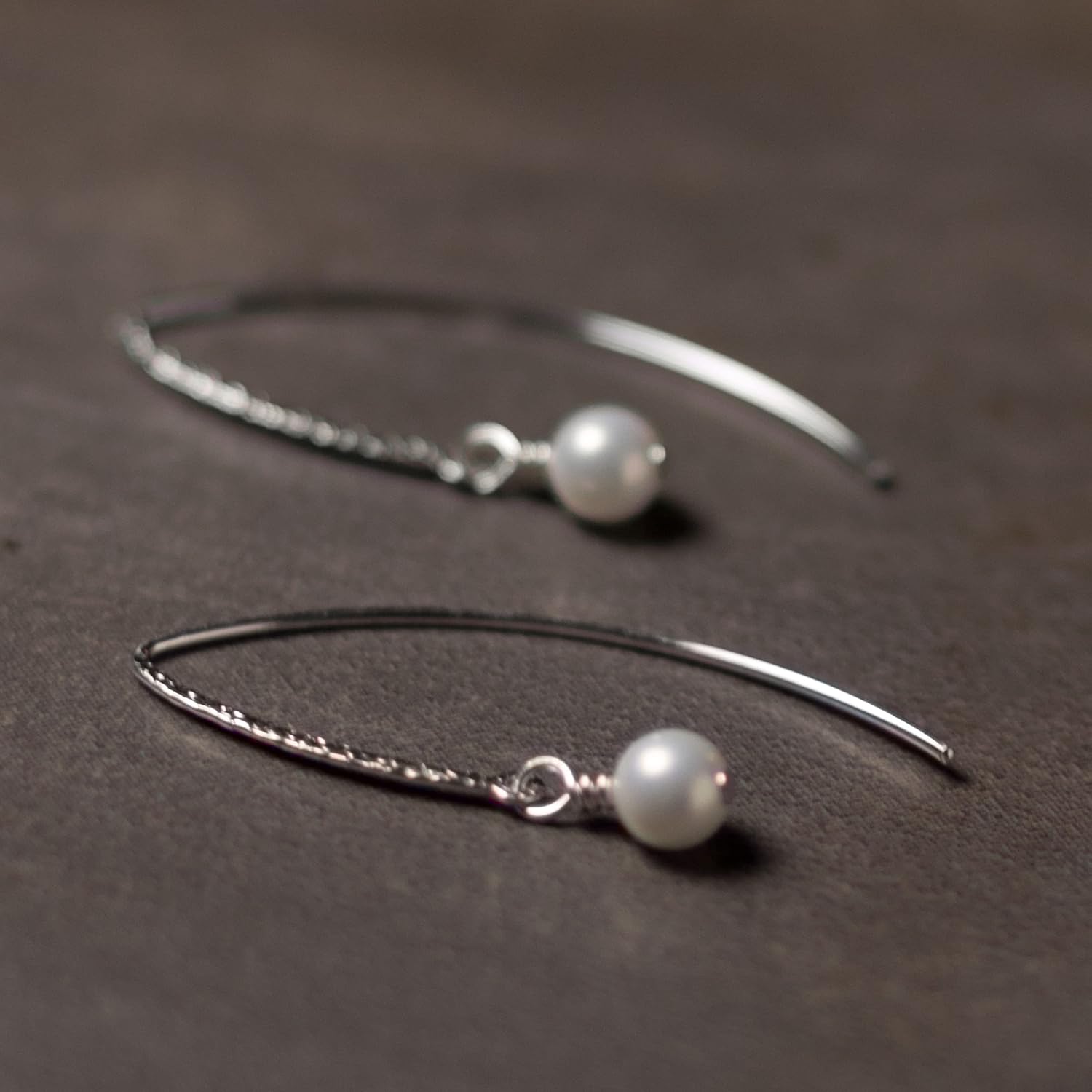 White Pearl Sweep Earrings, Sterling Silver Handmade Earrings, Women's Jewelry, Made in the USA