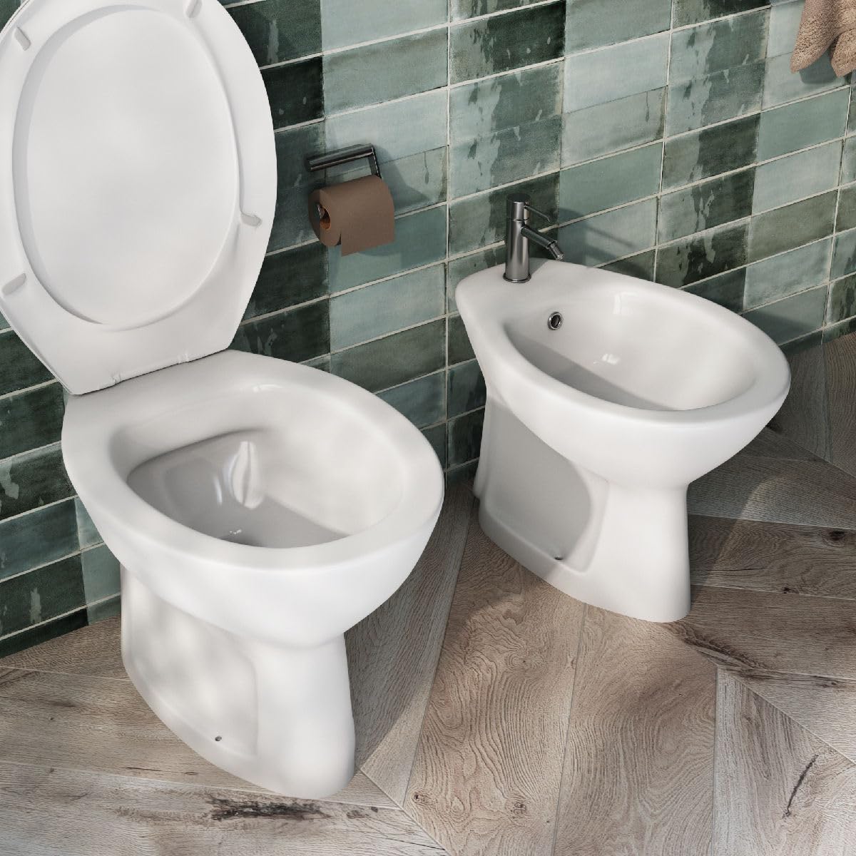 Yellowshop Set Sanitari Bagno SIG, Vaso Rimless e Bidet, Bianco