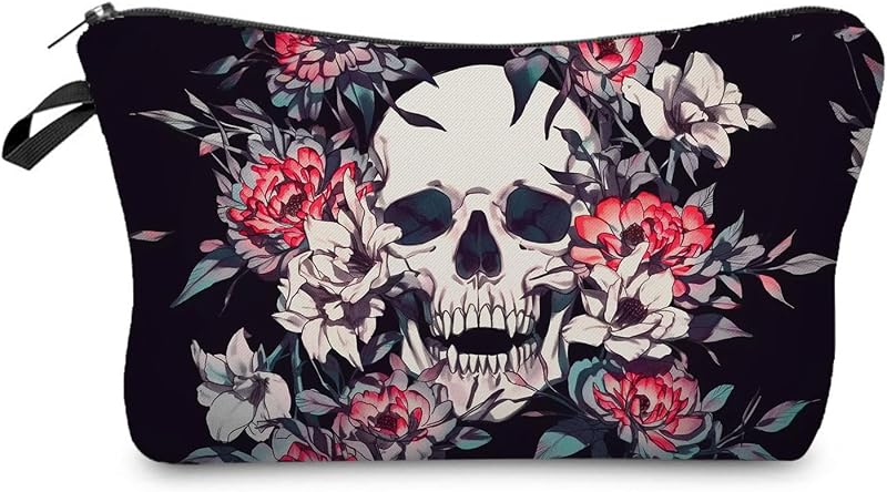 Necessaire de maquiagem com zíper e estampa Floral Skull Livel lhood, 1 unidade