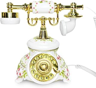 FiayaCom Audio Guest Book Wedding Phone, Vintage Elegant Audio Phone guestbook, Novelty Bridal Shower Phone Signing Audio Guestbook (Antique, F04-White-Gold)