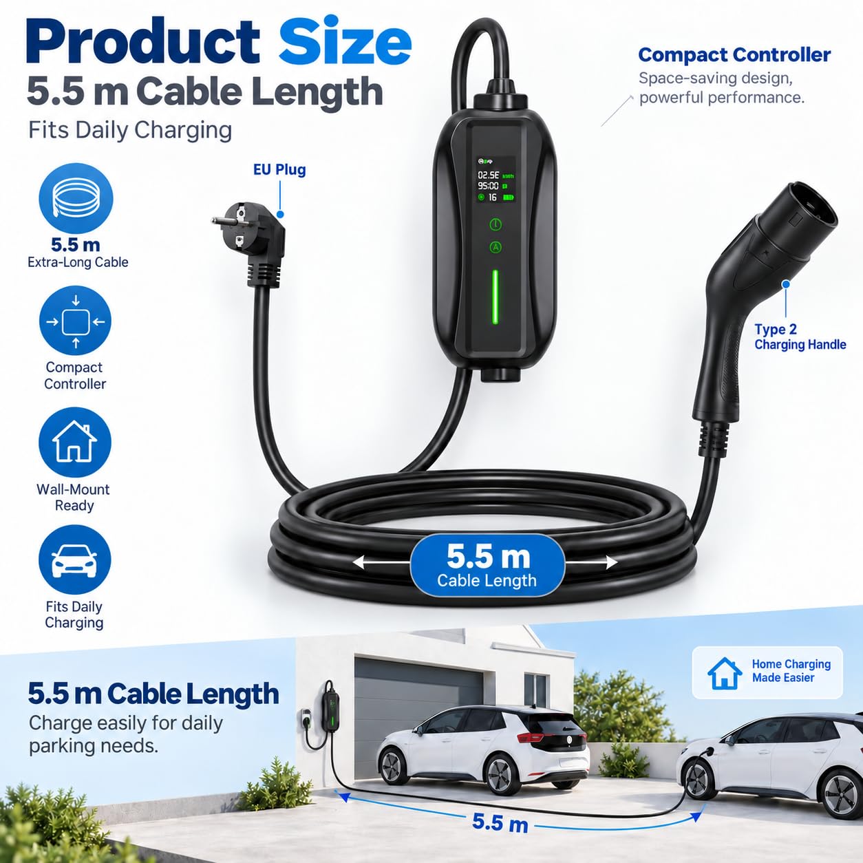 Caricatore EV Tipo 2 3,5kW Portatile per Citroen e-C3