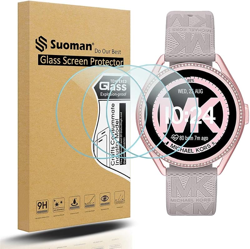 Suoman 3-Pack for Michael Kors Women's MKGO Gen 5E 43mm Screen Protector, 2.5D 9H Hardness Ultra-Thin Tempered Glass Screen Protective Film [Anti-Scratch]