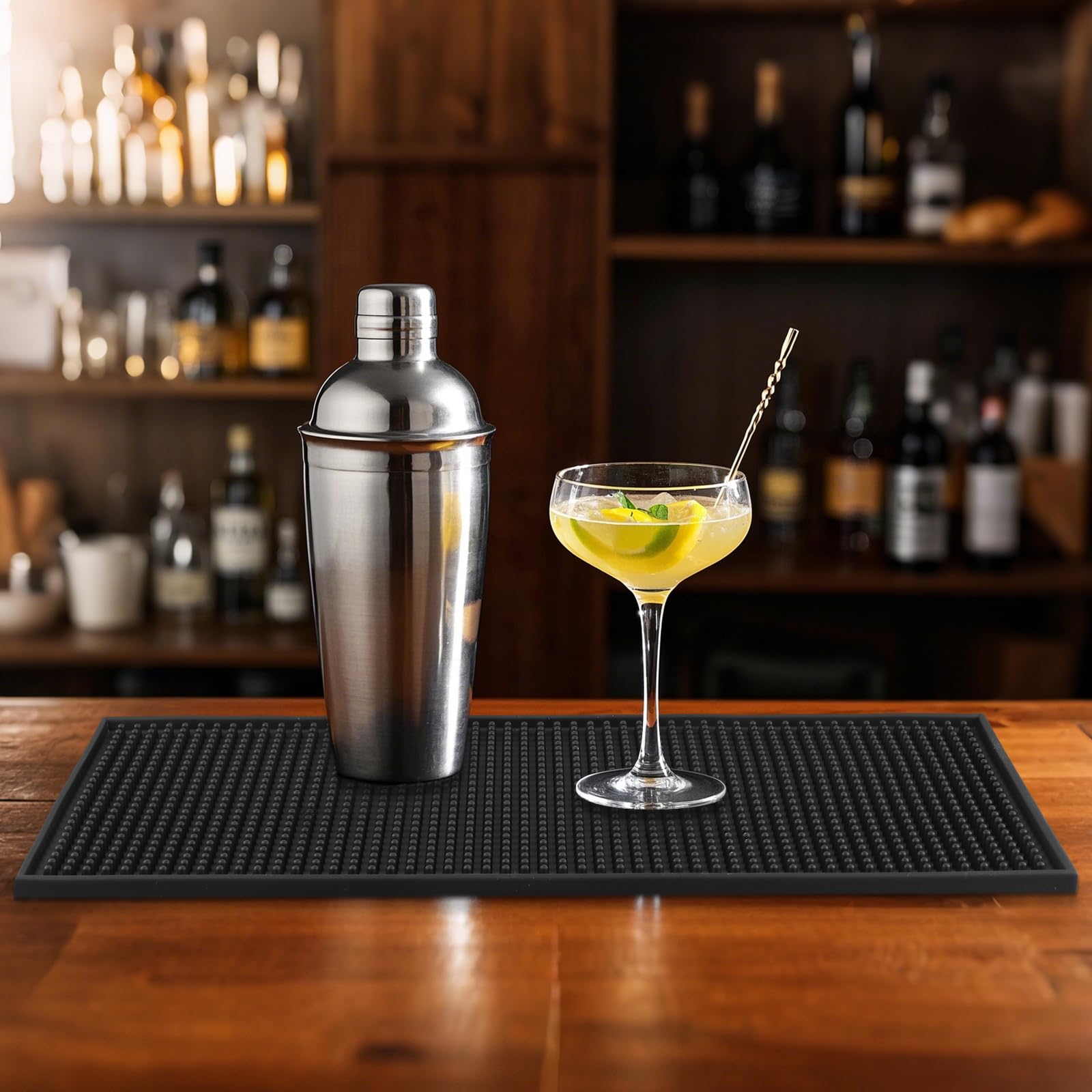 MOUYAT 8 tappetini da bar in PVC, 15,2 x 30,5 cm, colore nero, per cucina, piano di lavoro, hotel