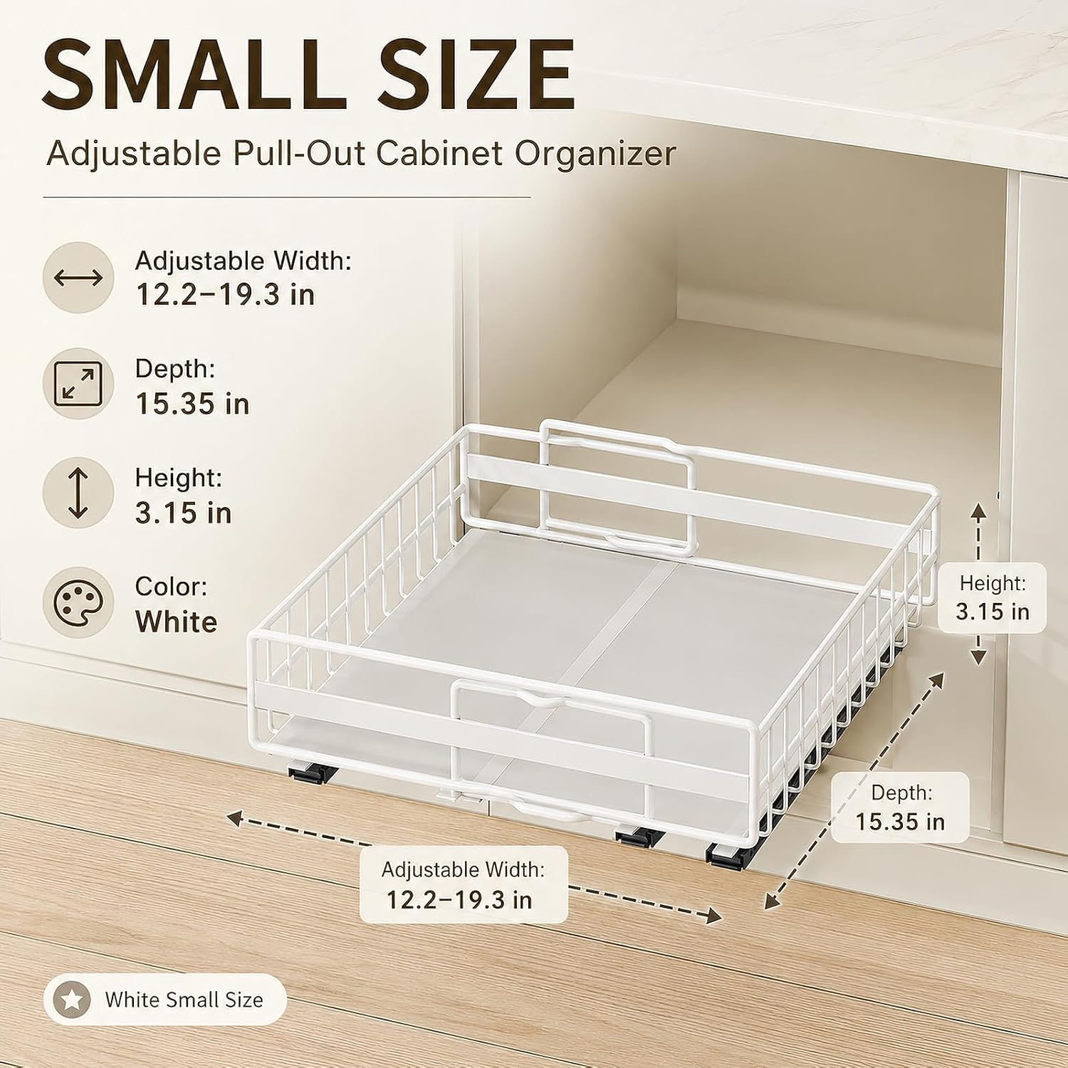 Pull Out Cabinet Organizer, Adjustable Kitchen Sliding Shelf, White Small image 2