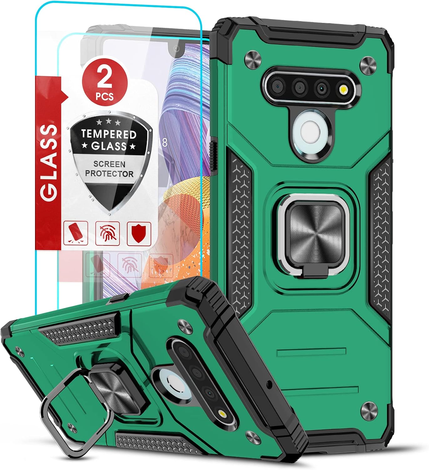 LeYi Compatible for LG Stylo 6 Case with [2 Pack] Tempered Glass Screen Protector, [Military-Grade] Armor Protective Phone Case with Magnetic Ring Kickstand for LG Stylo 6, Green