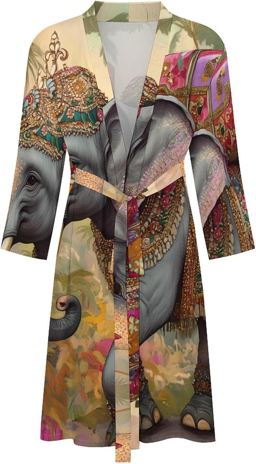 Elephant Indian Animal Men's Robe Soft Bathrobe V Neck Loungewear Sleepwear Nightgown Dressing Gown