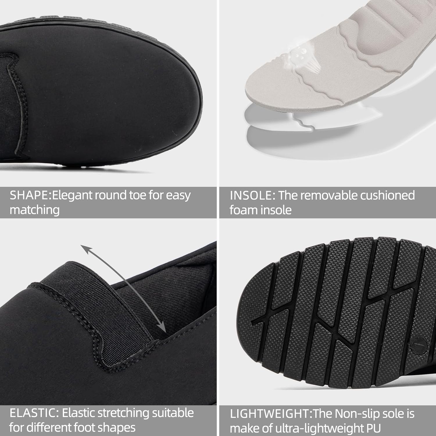 Women’s Orthopedic Loafers Round Toe Comfortable Slip-on Bunions Work Shoes Stretchy Walking Orthotic Shoes with Arch Support - Image 5