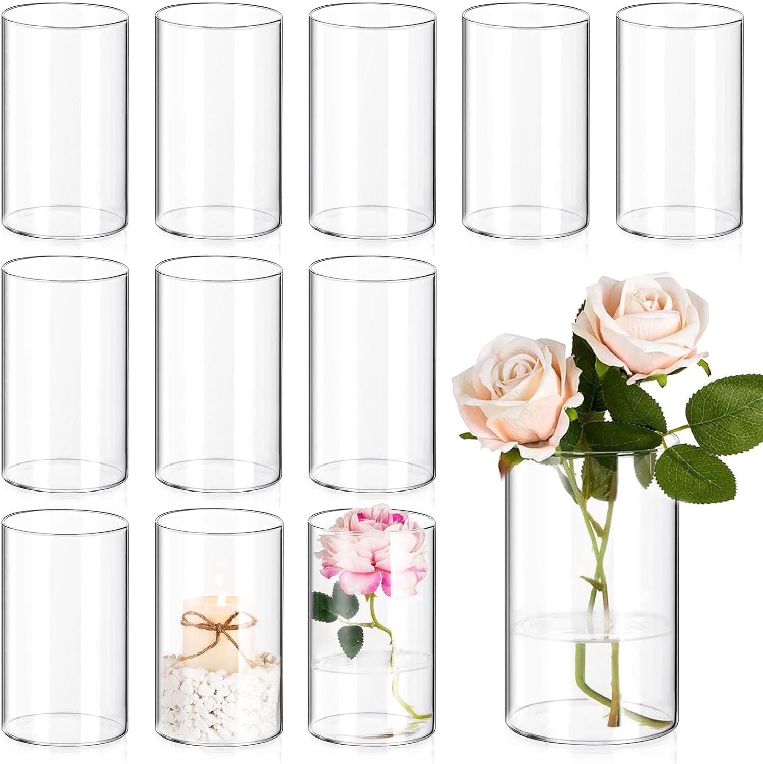 12 Pack Glass Cylinder Vases for Centerpieces,Wedding Flower Vase Centerpieces for Tables,6 Inch Glass Cylinder Vase for Flowers Decor, Table Shelf, Floating Candle and Home Decor